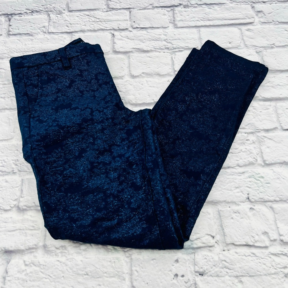 J Brand Metallic Blue Brocade Floral Jacquard Slim Trousers Pants Size 25
